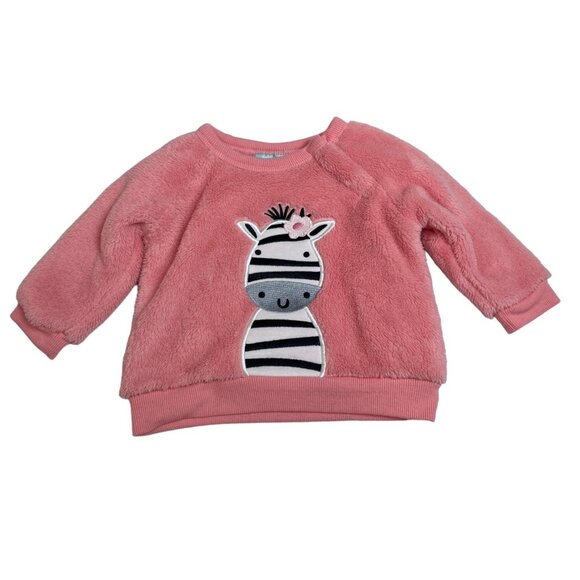 Pekkie Baby Girls Pink Zebra Fleece Sweatshirt - Size 6M - Picture 1 of 6